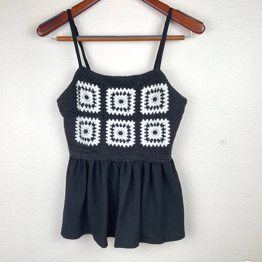 Womens Tank Top Sz M Crochet‎ Granny Square Boho 70's Hippie Festival Cottage - Picture 2 of 7